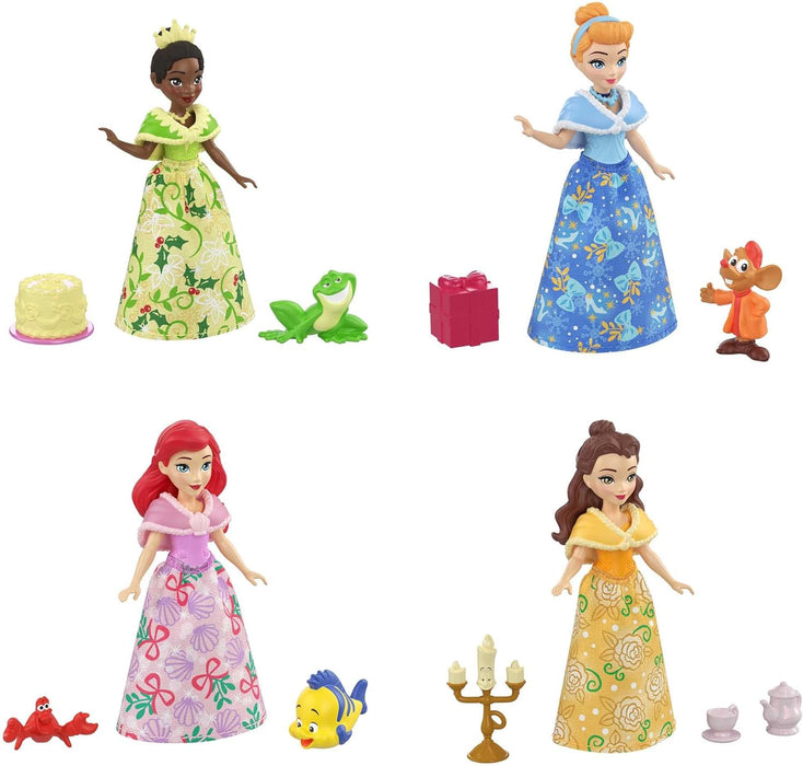 Mattel Disney Princess Advent Calendar, 24 Days of Surprises Include 4 Princess Small Dolls, 5 Friends & 16 Accessories