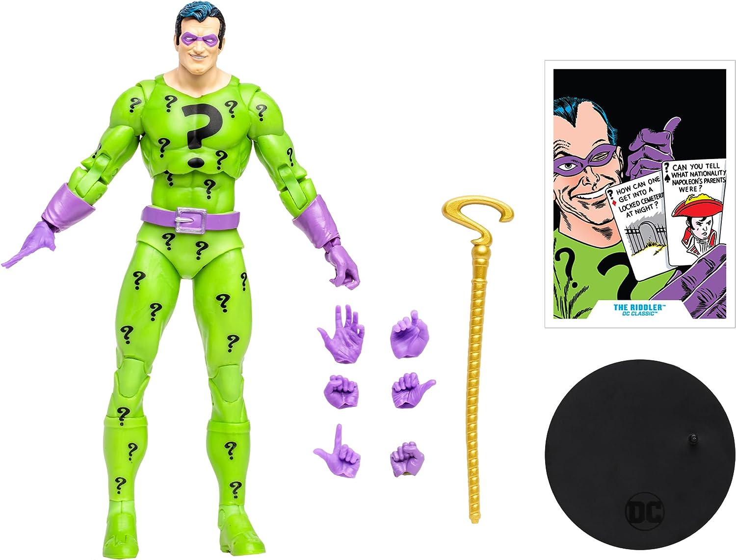 McFarlane DC Multiverse The Riddler 7" Action Figure - Ultra Articulated Collectible with Alternate Hands and Question Mark Cane (DC Classic)