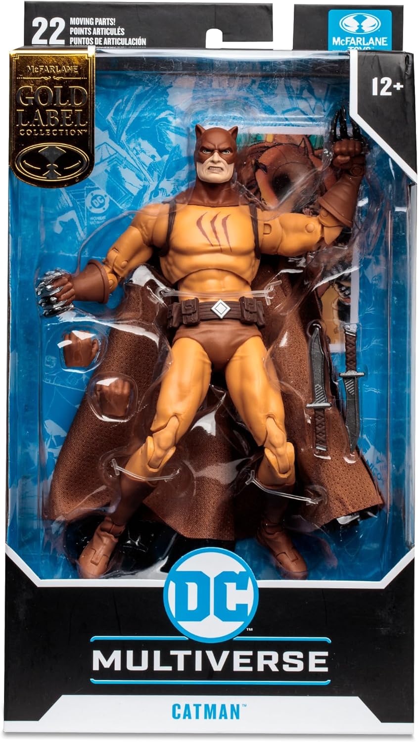 McFarlane DC Multiverse Catman Gold Label 7" Action Figure - Ultra Articulated Collectible with Knives, Claw Hands, and Fabric Cape (Villains United