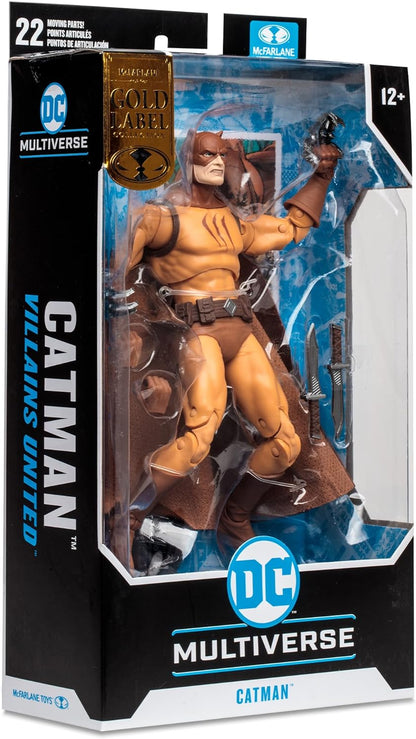 McFarlane DC Multiverse Catman Gold Label 7" Action Figure - Ultra Articulated Collectible with Knives, Claw Hands, and Fabric Cape (Villains United