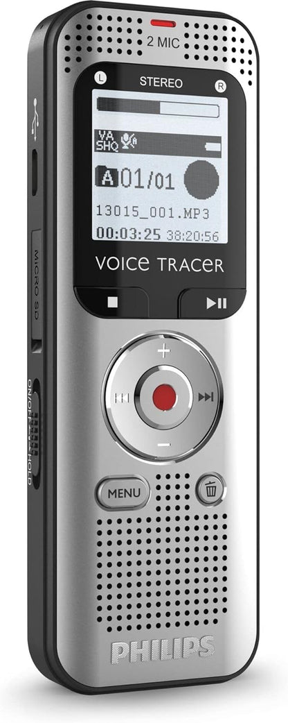 Philips VoiceTracer Audio Recorder DVT2015, Stereo MP3, 8 GB internal memory, with Speech-to-Text Cloud Software