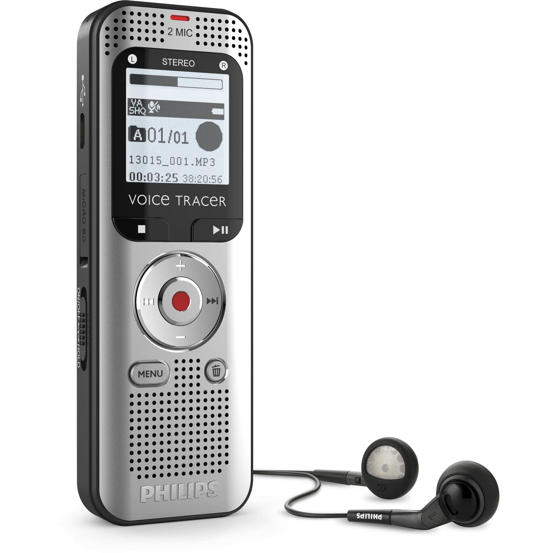 Philips VoiceTracer Audio Recorder DVT2015, Stereo MP3, 8 GB internal memory, with Speech-to-Text Cloud Software