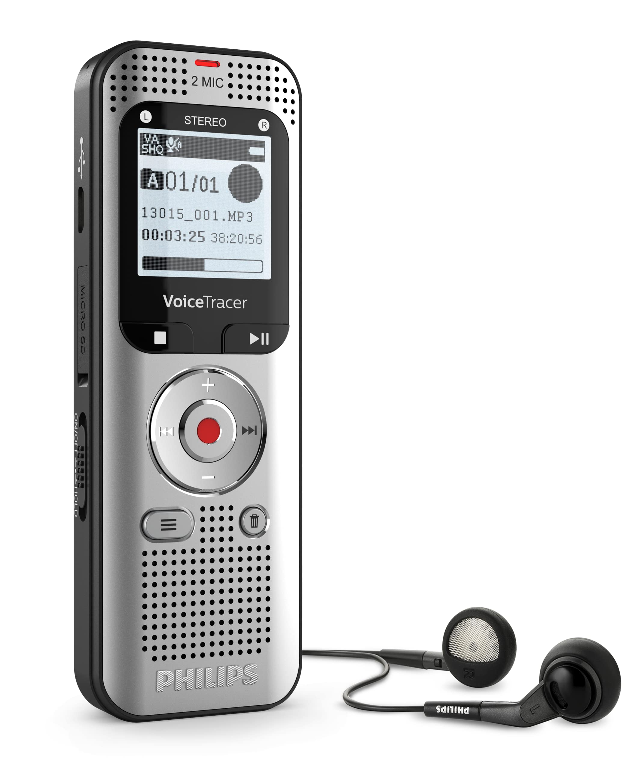 Philips VoiceTracer Audio Recorder DVT2015, Stereo MP3, 8 GB internal memory, with Speech-to-Text Cloud Software