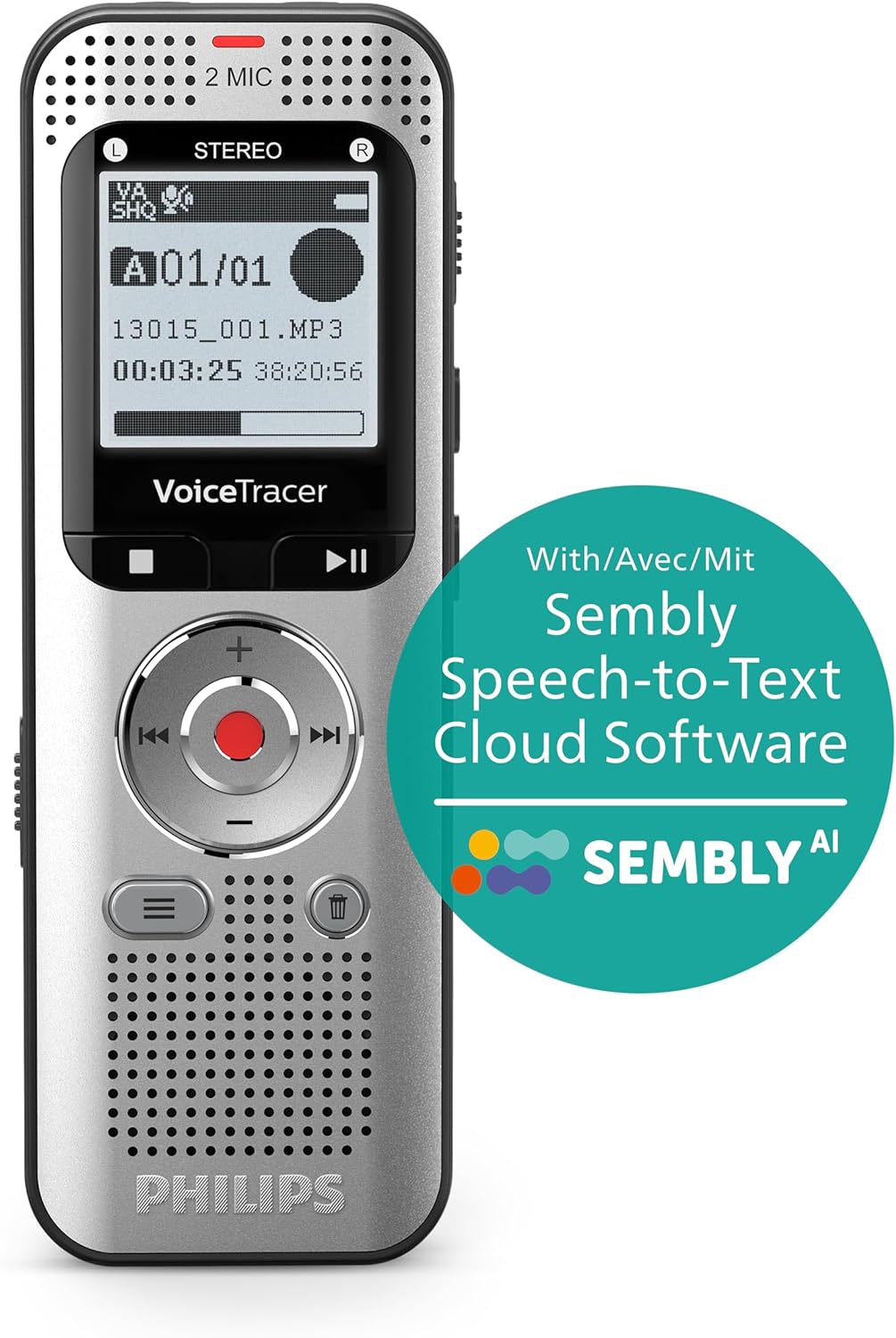 Philips VoiceTracer Audio Recorder DVT2015, Stereo MP3, 8 GB internal memory, with Speech-to-Text Cloud Software