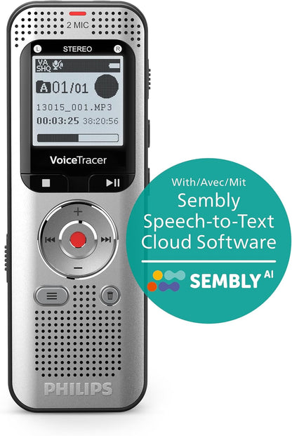 Philips VoiceTracer Audio Recorder DVT2015, Stereo MP3, 8 GB internal memory, with Speech-to-Text Cloud Software