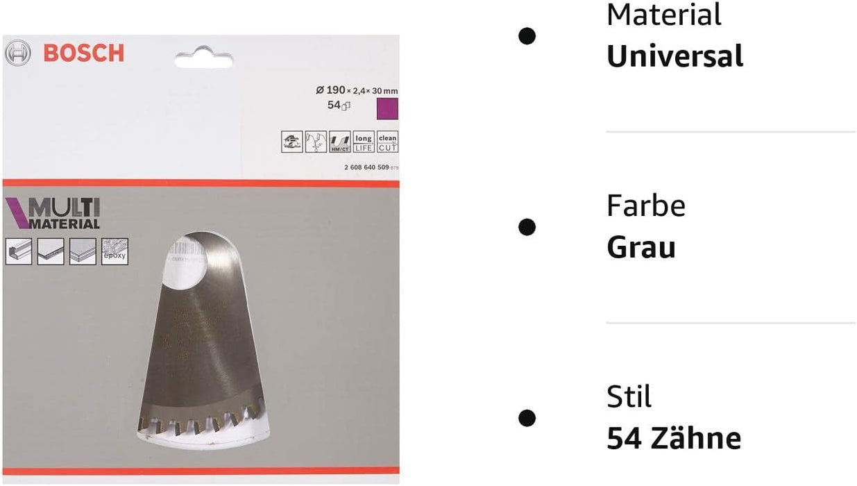 Bosch Accessories Bosch Professional 1x Kreissägeblatt Multi Material (für Multimaterial, Sägeblatt Ø 190 x 2,4 x 30 mm, 54 Zähne, Zubehör Kreissäge) 54 Zähne Handkreissäge Ø 190 mm / Bohrung 30 mm