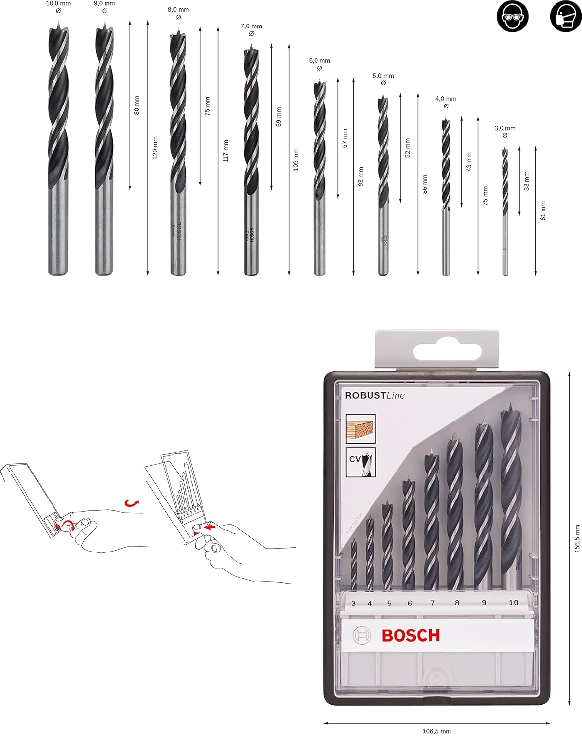 Bosch Professional 8 pcs. Brad Point Drill Bit Set (for wood, Ø 3 - 10 mm, accessories rotary drills