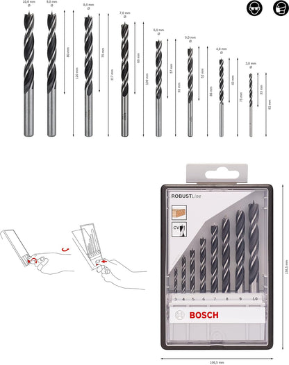 Bosch Professional 8 pcs. Brad Point Drill Bit Set (for wood, Ø 3 - 10 mm, accessories rotary drills