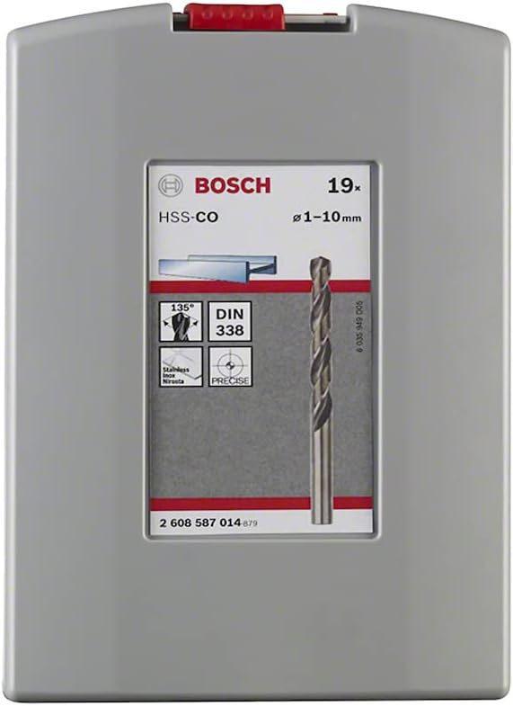 Bosch Professional 19pc. HSS-Cobalt ProBox Metal Drill Bit Set (for Stainless Steel, Ø 1-10 mm, Accessories Drill Driver and Drill Stand) 1mm-10mm HSS-CO Single