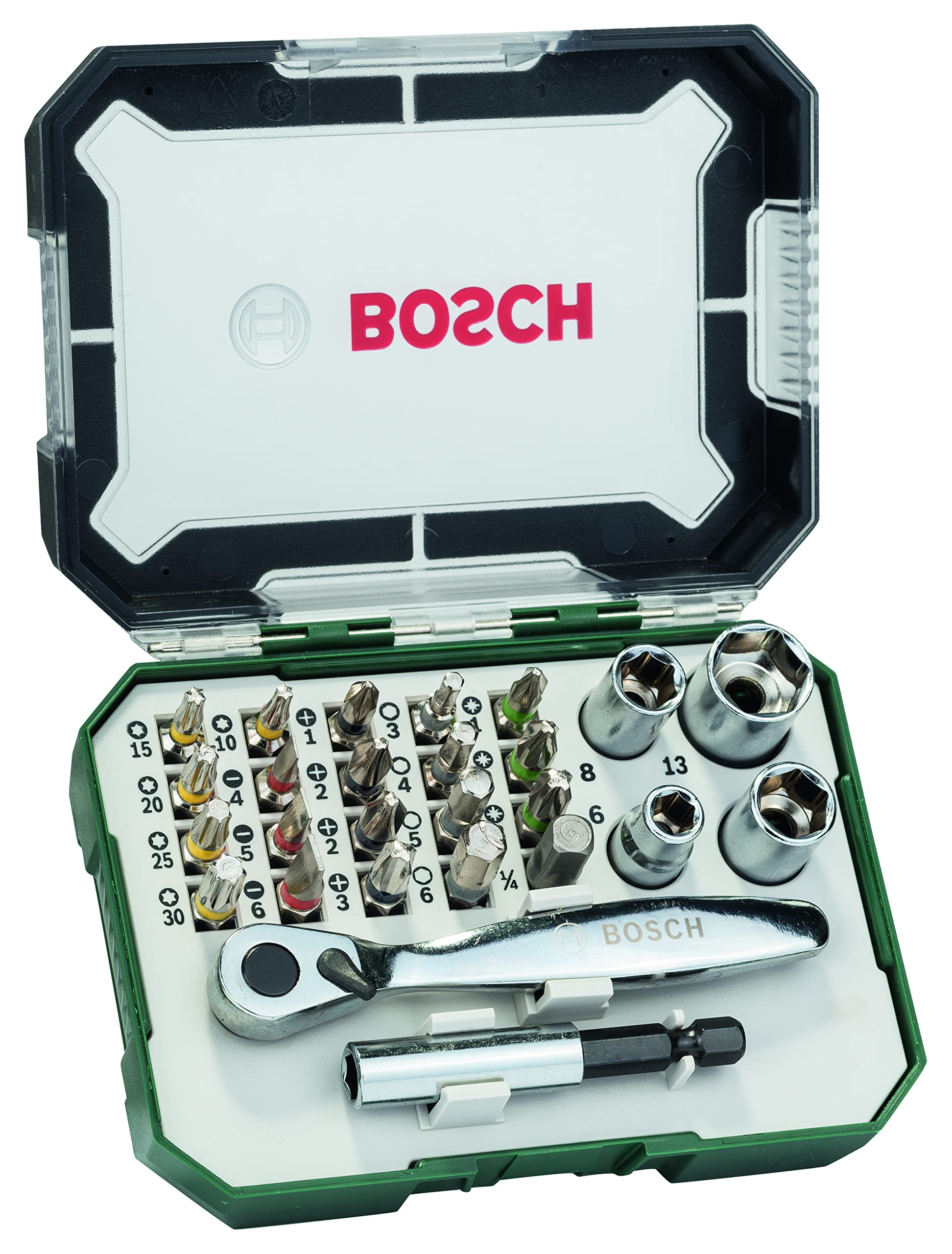 Bosch 26pc. Screwdriver Bit and Ratchet Set (PH-, PZ-, Hex-, T-, S-Bit, Accessories Drill and Screwdriver