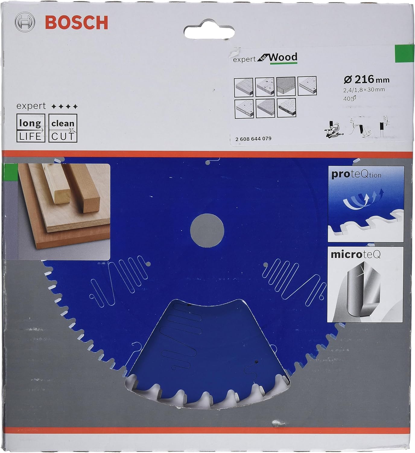Bosch Professional 1x Kreissägeblatt Expert for Wood (Holz, Sägeblatt Ø 216 x 30 x 2,4 mm, 40 Zähne, Zubehör Kreissäge) Ø 216 mm 30 mm Bohrung 40 Zähne 2,4 mm