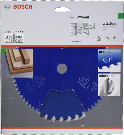 Bosch Professional 1x Kreissägeblatt Expert for Wood (Holz, Sägeblatt Ø 216 x 30 x 2,4 mm, 40 Zähne, Zubehör Kreissäge) Ø 216 mm 30 mm Bohrung 40 Zähne 2,4 mm