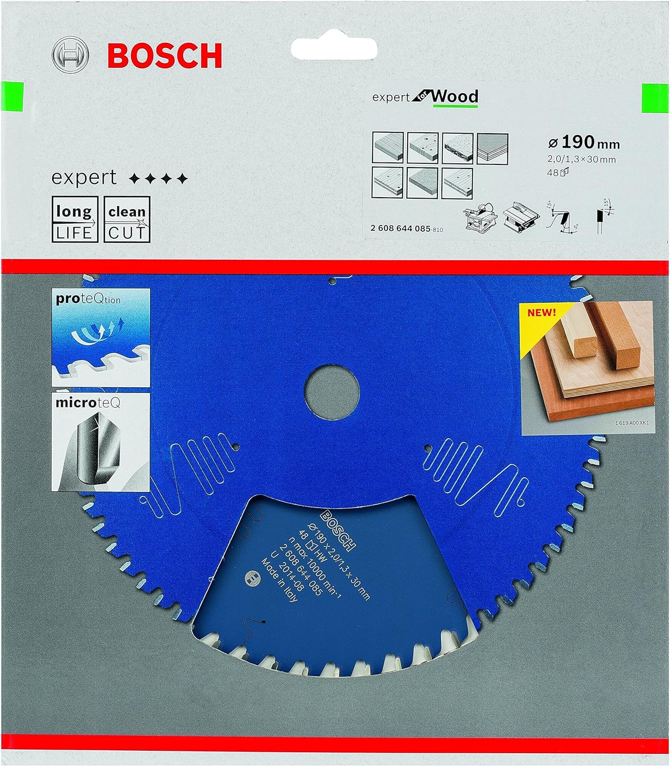 Bosch Professional 1x Kreissägeblatt Expert for Wood (Holz, Sägeblatt Ø 190 x 30 x 2 mm, 48 Zähne, Zubehör Kreissäge) Ø 190 mm 30 mm Bohrung 48 Zähne 2 mm
