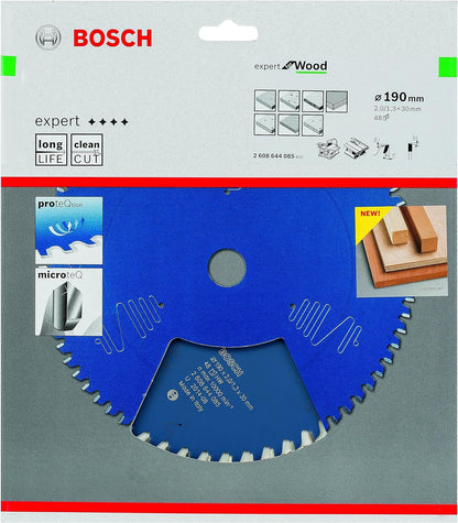 Bosch Professional 1x Kreissägeblatt Expert for Wood (Holz, Sägeblatt Ø 190 x 30 x 2 mm, 48 Zähne, Zubehör Kreissäge) Ø 190 mm 30 mm Bohrung 48 Zähne 2 mm
