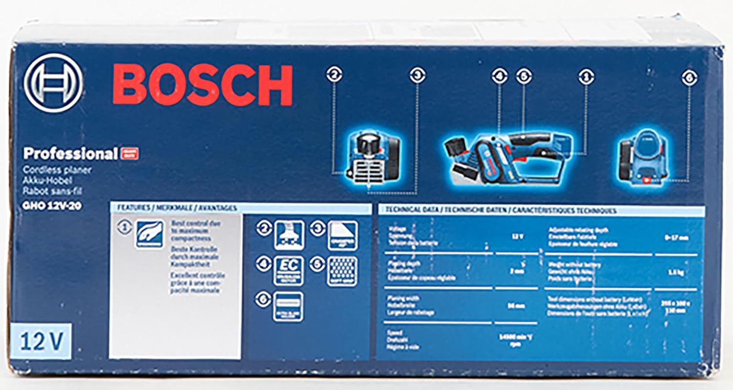 Bosch Professional 12V System Akku Handhobel GHO 12V-20 (max. Hobelbreite: 56 mm, ohne Akkus und Ladegerät, im Karton) im Karton ohne Akku