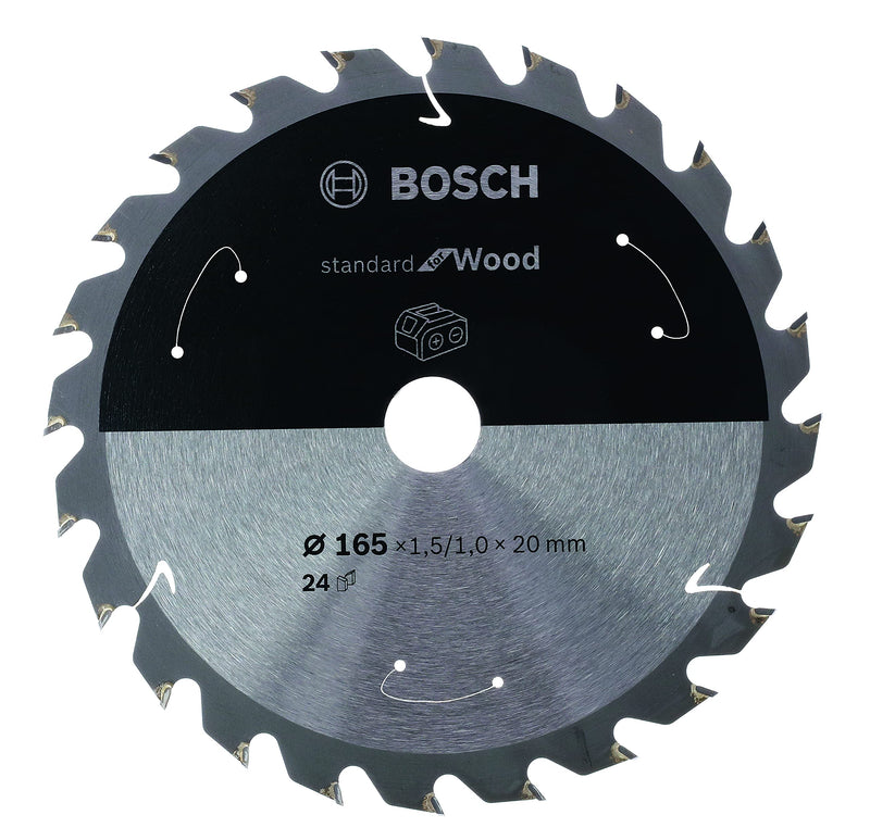 Bosch Accessories 1x Kreissägeblatt Standard for Wood (Holz, Sägeblatt Ø 165 x 20 x 1,5 mm, 24 Zähne, Zubehör Akku Kreissäge) 165 mm 20 mm 24 Zähne Handkreissäge