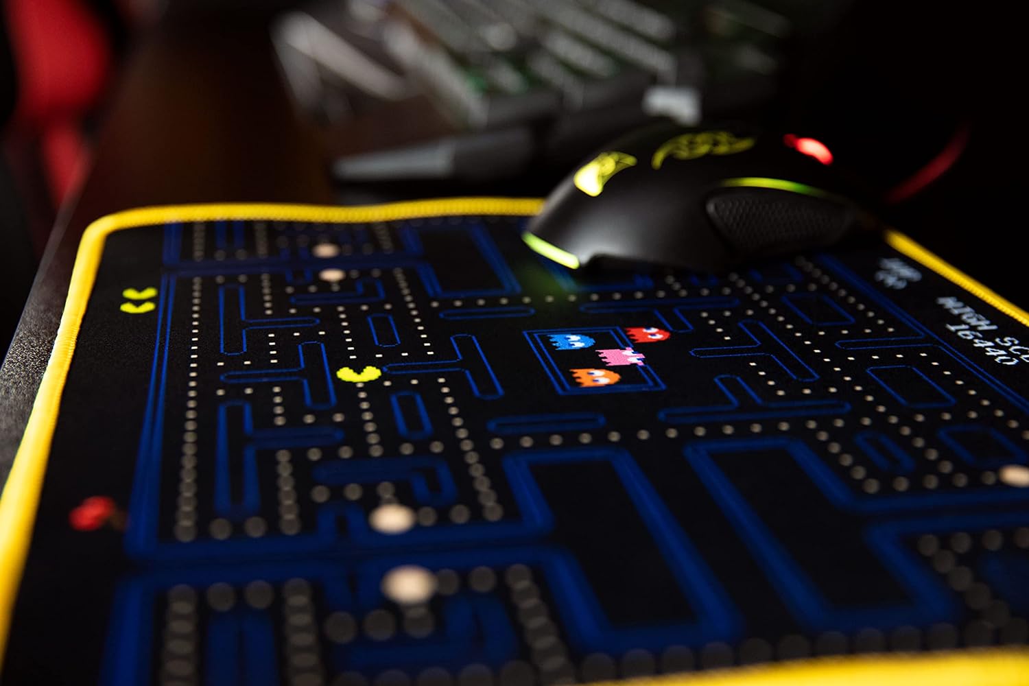 Konix Pac - Man Gaming - Mauspad 32 x 27 cm - Ultradünne 3D - Silikonoberfläche - rutschfeste Gummiunterlage - Schwarz und Gelb