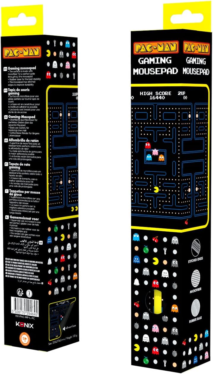 Konix Pac - Man Gaming - Mauspad 32 x 27 cm - Ultradünne 3D - Silikonoberfläche - rutschfeste Gummiunterlage - Schwarz und Gelb
