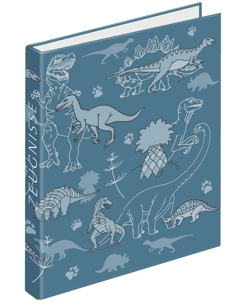 VELOFLEX 4144988 - Zeugnismappe Dino, DIN A4, Ringbuch für Zeugnisse, 4-Ring-Mechanik, Füllhöhe 15 mm Zeugnisringbuch