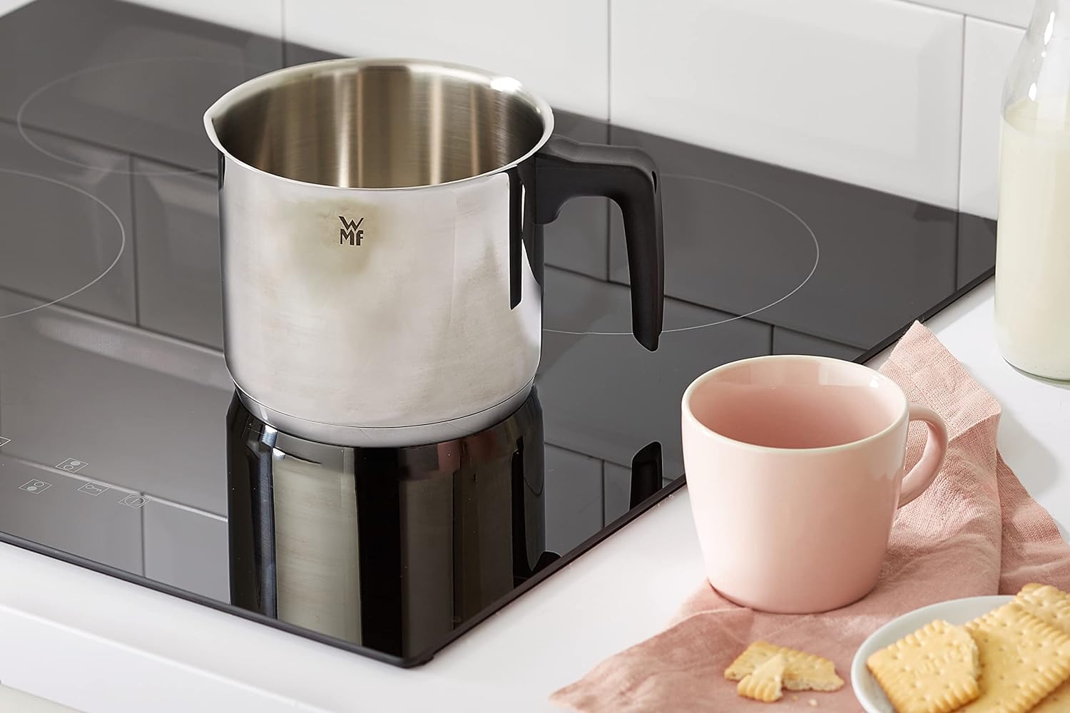 WMF 794769990 milk pot Ø 14 cm approx. 1,7l pouring rim Cromargan stainless steel brushed suitable for all stove tops including induction dishwasher-safe, Silver