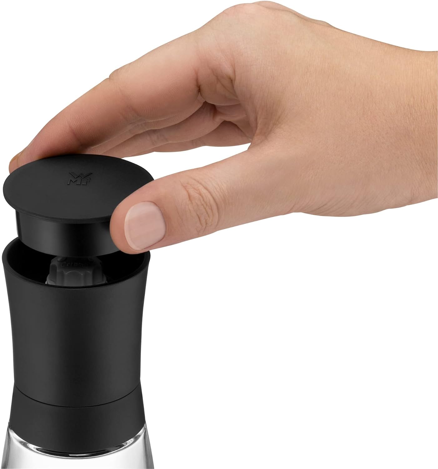 WMF Trend Salzmühle Pfeffermühle 14 cm, unbefüllt, Gewürzmühle, Keramikmahlwerk, Kunststoff, Glas, schwarz
