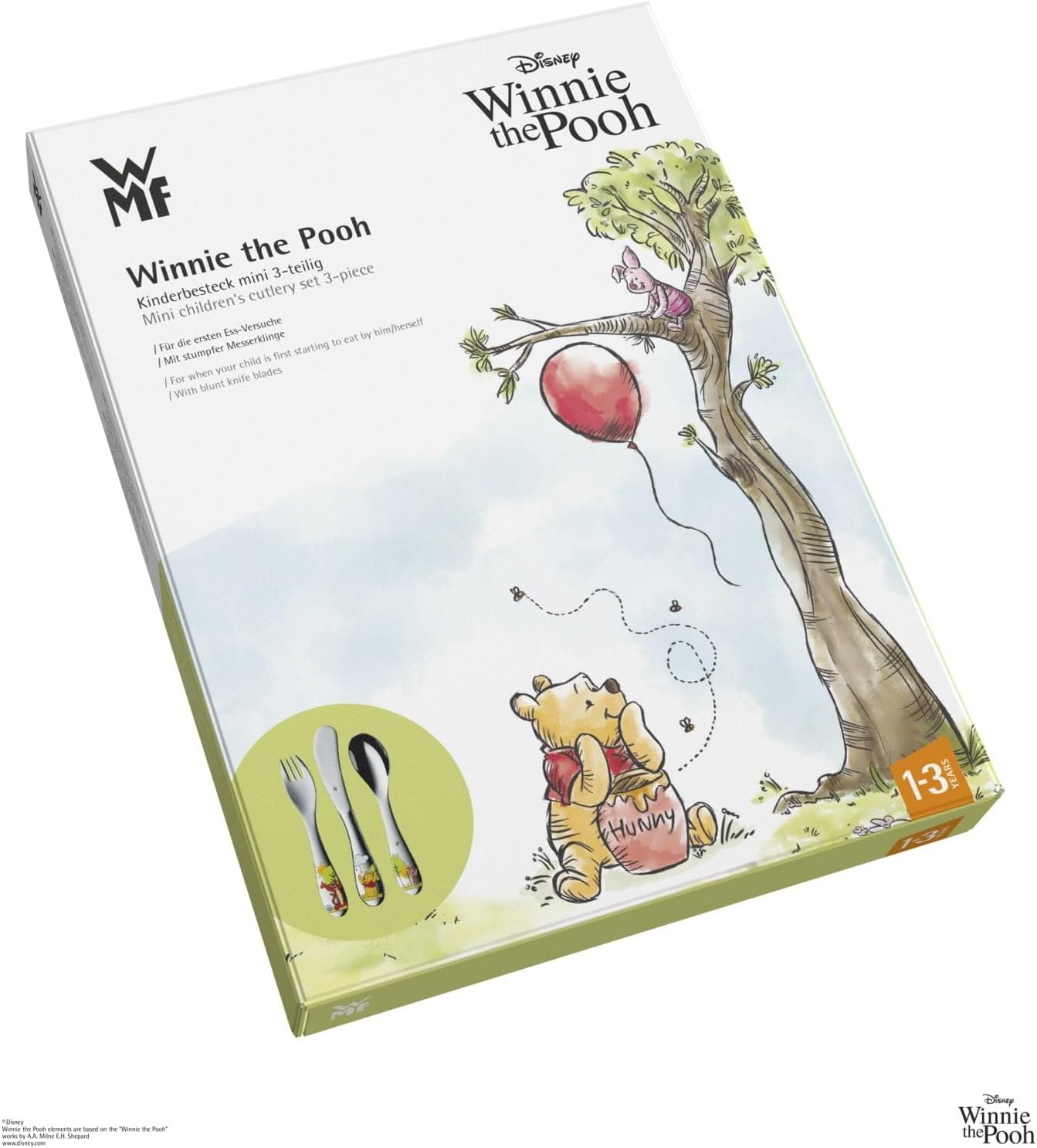 WMF Disney Winnie Pooh Babybesteck 3-teilig, Kinderbesteck ab 1 Jahr, Cromargan Edelstahl poliert, spülmaschinengeeignet, farb- und lebensmittelecht ohne Gravur ohne individuelle Gravur