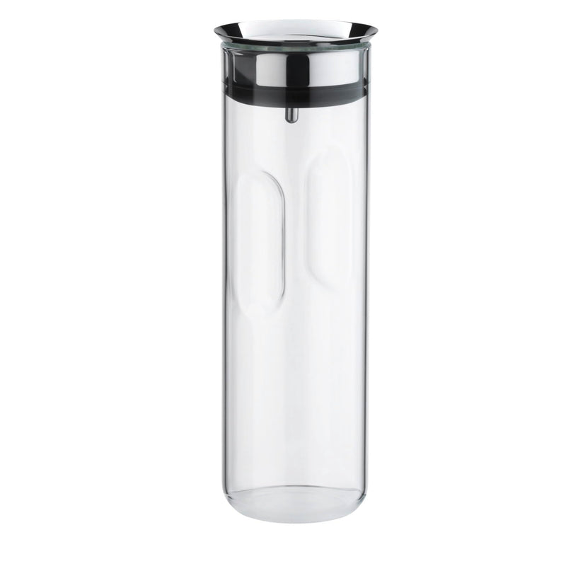WMF Motion Water Carafe 1.25 Litres Height 29 cm Glass Carafe Closeup Silicone Lid Lock Handle Dishwasher Safe, Silver, 9.8 cm