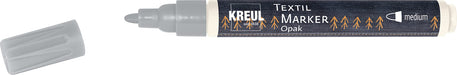 Kreul 92770 - Textile Marker Opaque Medium Silver with Bullet Tip, Line Width Approx. 2 to 4 mm, Opaque Fabric Paint Pen for Designing Light and Dark Fabrics, Washable After Fixing