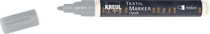 Kreul 92770 - Textile Marker Opaque Medium Silver with Bullet Tip, Line Width Approx. 2 to 4 mm, Opaque Fabric Paint Pen for Designing Light and Dark Fabrics, Washable After Fixing