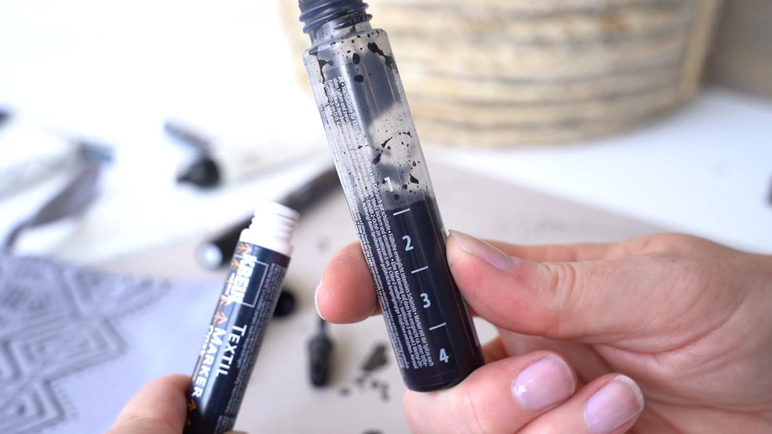 Kreul 92770 - Textile Marker Opaque Medium Silver with Bullet Tip, Line Width Approx. 2 to 4 mm, Opaque Fabric Paint Pen for Designing Light and Dark Fabrics, Washable After Fixing