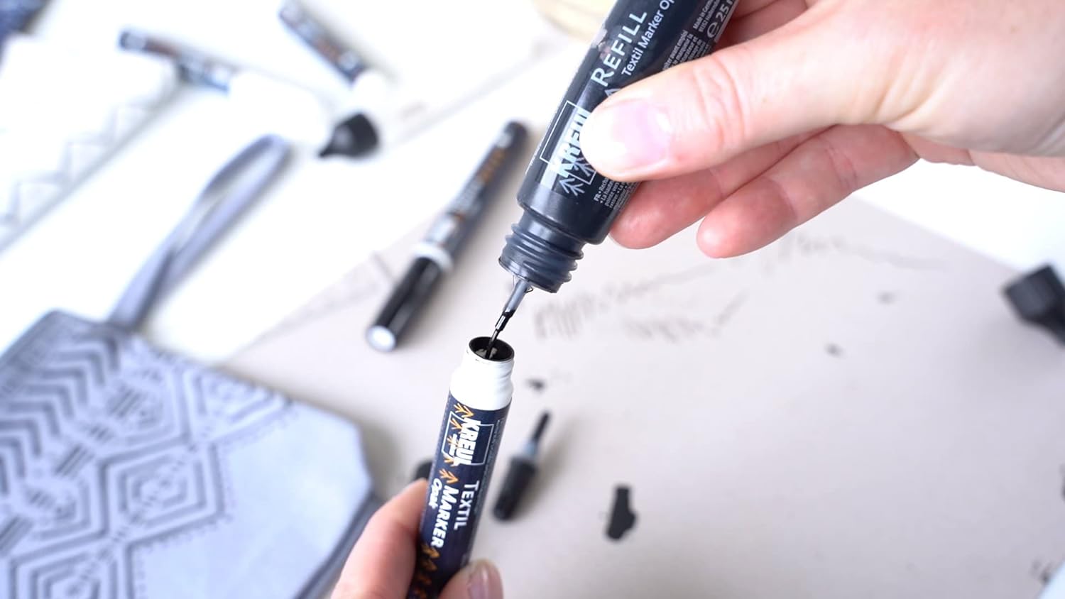 Kreul 92770 - Textile Marker Opaque Medium Silver with Bullet Tip, Line Width Approx. 2 to 4 mm, Opaque Fabric Paint Pen for Designing Light and Dark Fabrics, Washable After Fixing