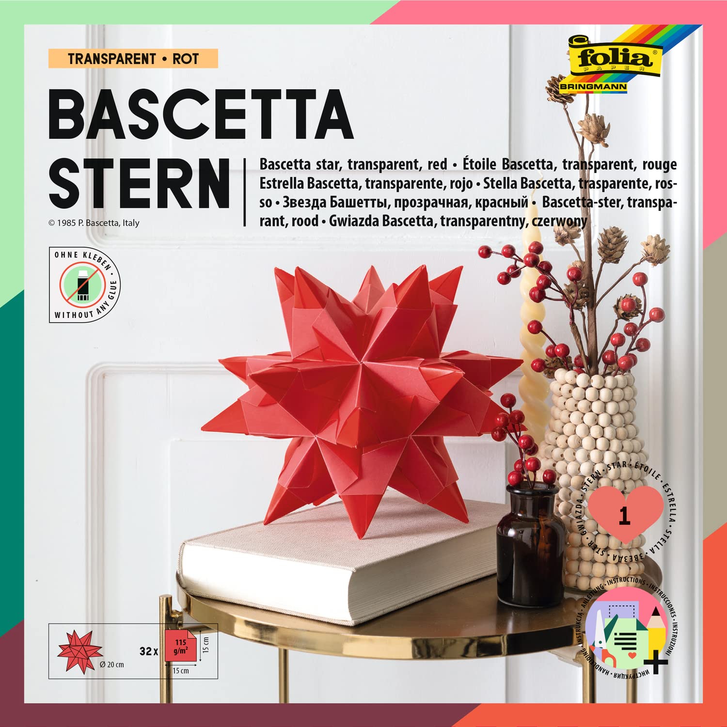 Folia 836/3030 Bascetta Star Handicraft set, blue, red, 15 x 15 cm 15 x 15 cm Red