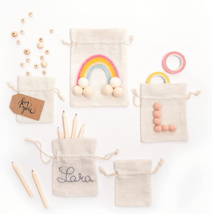 folia 64101 - Fabric Bags, Natural, Pack of 6, Made of Cotton/Polyester, in 3 Different Sizes, Ideal for Gifting or Storing Small Items