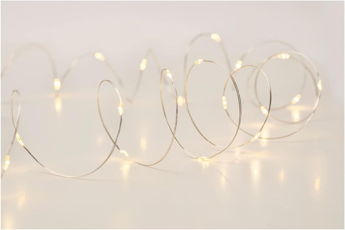 folia 987 - 10x Micro LED Fairy Lights with 20 LEDs in Warm White, Approx. 2.20 m Long LED Lighting Made of Silver Wire, Includes 20 Batteries