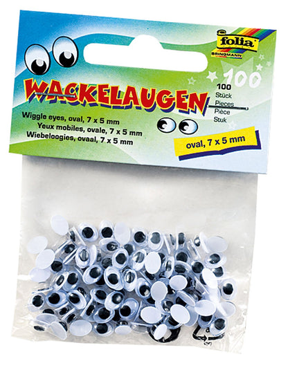 folia 750705 - Wackelaugen mit beweglicher Pupille, weiß, oval ca. 7 x 5 mm, 100 Stück - ideal für das Basteln von Figuren und Tieren