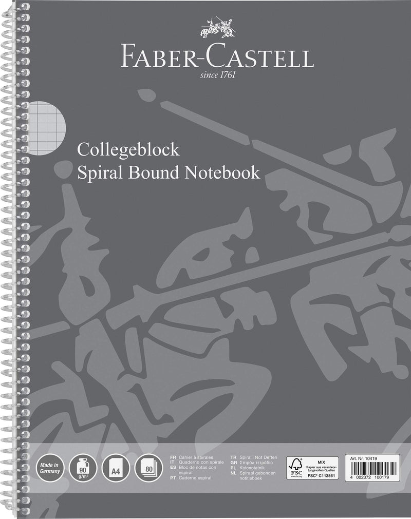 Faber-Castell Faber Castell 10419 - Collegeblock DIN A4, 80 Blatt / 90g/m², FSC-Mix zertifiziert, feines holzfreies Schreibpapier, Made in Germany, kariert - Rand beidseitig, 1 Stück