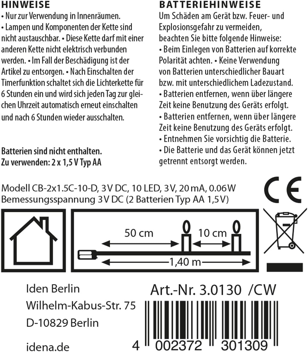 Idena Light Chain, Plastic, 1 W, Warm White, 10 LED