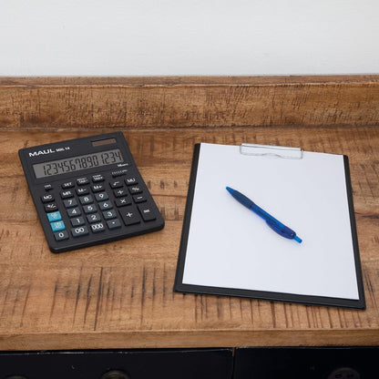 MAUL Commercial Calculator MXL14 | 14 Digits | Includes Tax Calculator | Angled Display | Large Professional Desktop Calculator | Solar Powered | Battery Included | 20.5 x 15.5 cm | Black black 14 digits