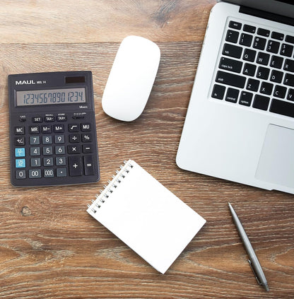 MAUL Commercial Calculator MXL14 | 14 Digits | Includes Tax Calculator | Angled Display | Large Professional Desktop Calculator | Solar Powered | Battery Included | 20.5 x 15.5 cm | Black black 14 digits