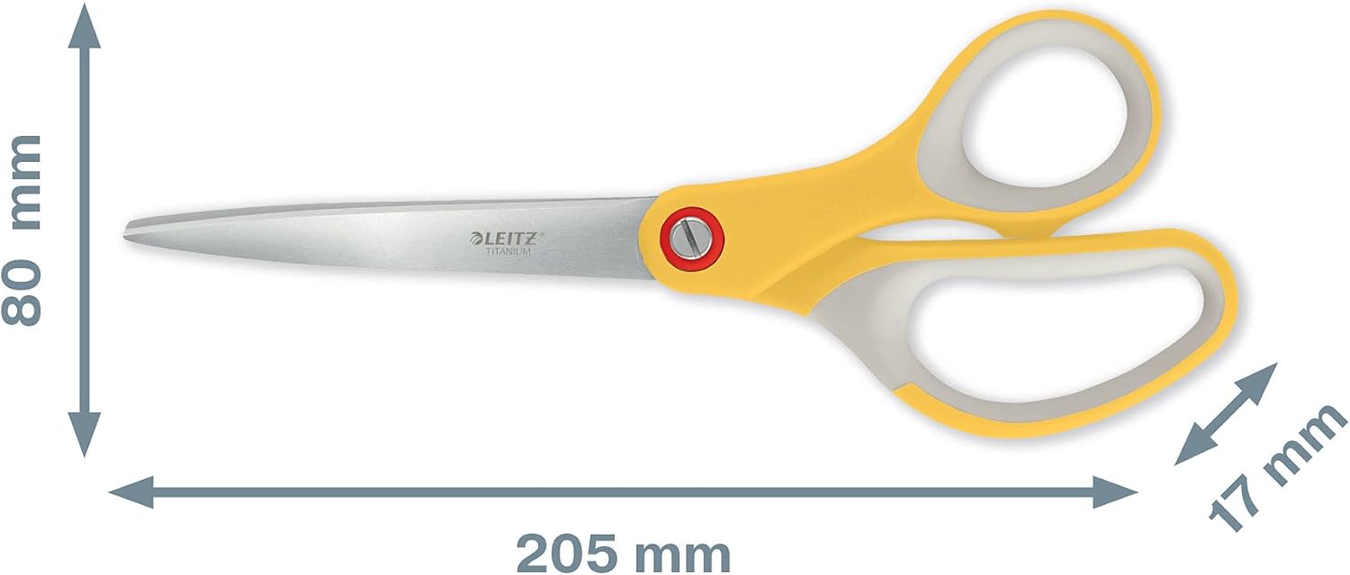 Leitz Ambidextrous Office Scissors, Premium Titanium Coated Stainless Steel, Ultra Sharp, Precision Cutting, Ergonomic Soft Handle Grip, Home/Office Use, Cosy Range, Warm Yellow, 53320019