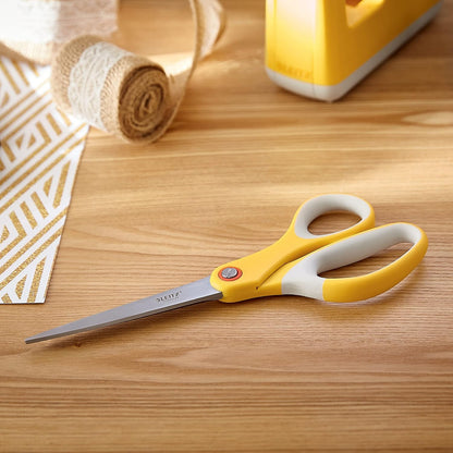 Leitz Ambidextrous Office Scissors, Premium Titanium Coated Stainless Steel, Ultra Sharp, Precision Cutting, Ergonomic Soft Handle Grip, Home/Office Use, Cosy Range, Warm Yellow, 53320019
