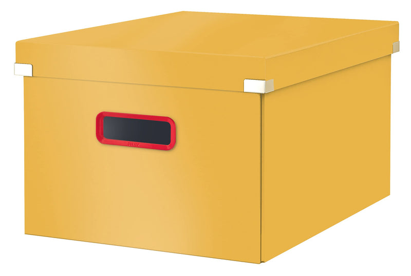 Leitz Click & Store Medium Storage Box, Foldable A4 File Box with Lid, Premium Strong Cardboard Container for Home/Office Filing, Cosy Range, Warm Yellow, 53480019 Box M Warm Yellow