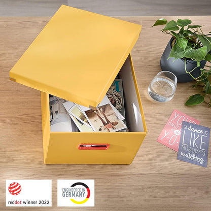 Leitz Click & Store Medium Storage Box, Foldable A4 File Box with Lid, Premium Strong Cardboard Container for Home/Office Filing, Cosy Range, Warm Yellow, 53480019 Box M Warm Yellow