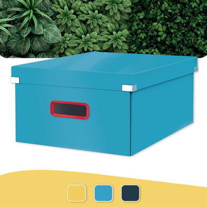 Leitz Click & Store Große Aufbewahrungsbox, Faltbare A3-Aktenbox mit Deckel, Stabiler Premium-Kartonbehälter für die Ablage von Unterlagen, Zuhause/Büro, Cosy Serie, Sanftes Blau, 53490061 Box L Aufbewahrung bis A3 Blau