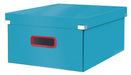 Leitz Click & Store Große Aufbewahrungsbox, Faltbare A3-Aktenbox mit Deckel, Stabiler Premium-Kartonbehälter für die Ablage von Unterlagen, Zuhause/Büro, Cosy Serie, Sanftes Blau, 53490061 Box L Aufbewahrung bis A3 Blau