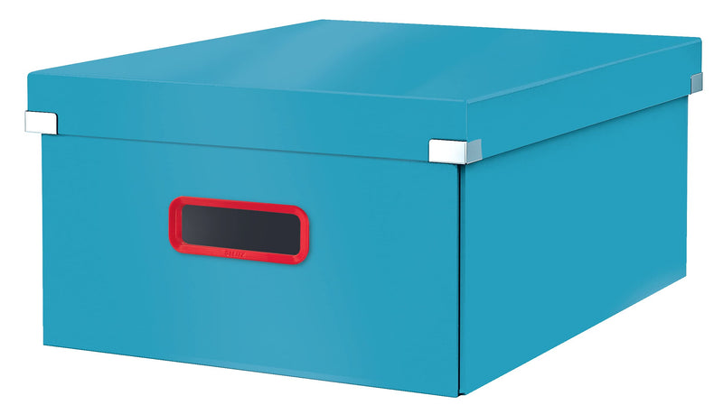 Leitz Click & Store Große Aufbewahrungsbox, Faltbare A3-Aktenbox mit Deckel, Stabiler Premium-Kartonbehälter für die Ablage von Unterlagen, Zuhause/Büro, Cosy Serie, Sanftes Blau, 53490061 Box L Aufbewahrung bis A3 Blau