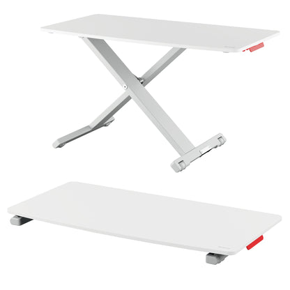 Leitz Standing Desk Converter, Compact Ergonomic Height Adjustable Stand For Computer Screens, Monitors & Laptops, Slimline & Saves Space, 700 x 350 mm, Ergo Cosy Range, White & Grey, 65330085 700mm x 350 mm