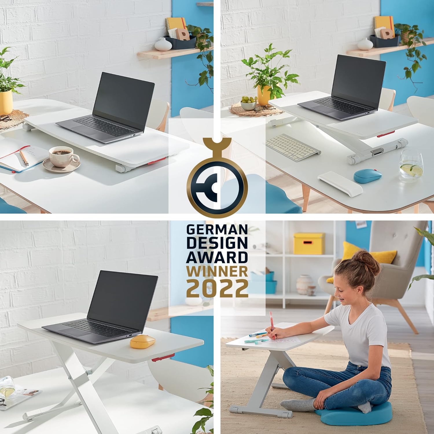 Leitz Standing Desk Converter, Compact Ergonomic Height Adjustable Stand For Computer Screens, Monitors & Laptops, Slimline & Saves Space, 700 x 350 mm, Ergo Cosy Range, White & Grey, 65330085 700mm x 350 mm