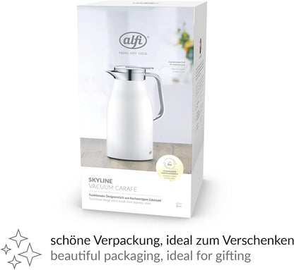alfi SKYLINE 1,0l, dark denim mat, Edelstahl-Isolierkanne mit hygienischem Hartglaseinsatz, Drehverschluss mit bequemer Drucktaste, ergonomischer Griff, mit einer Hand, ideal als Kaffeekanne, Teekanne Isolierkanne 1,00 Liter Dark Denim Mat