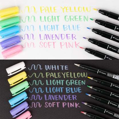 Tombow Brush Pen Fudenosuke 6 piece pastel set for black paper,White